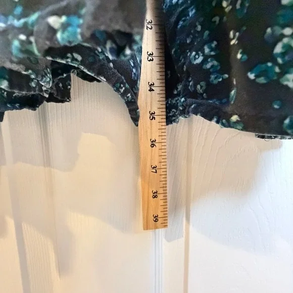 Downeast Floral Mini Dress Black Blue Tie Neck XL Cottagecore Modest Casual - Picture 6 of 7